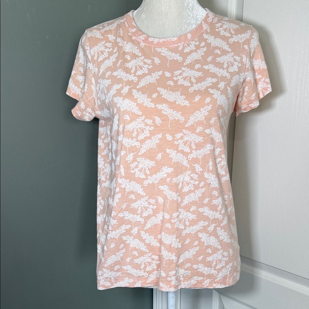 rag & bone Organic Pima Cotton Tee Large Peach White Floral Crewneck Top
